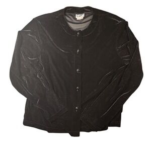 Clio Velvet Shirt Womens Large Black Button Front Long Sleeve Blouse Top